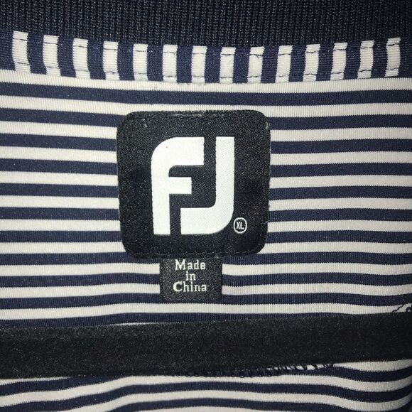 FOOTJOY Size Large Mens Performance Polo Shirt White Blue Striped Stretchy - Picture 2 of 10